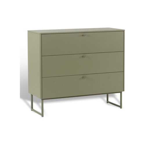 Deus byrå i olivgrå, MDF, Plywood, ekfanér och stål